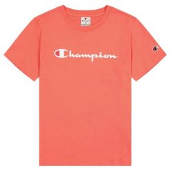 T-shirt Damski Markowy Rękaw. Czerwone t-shirty damskie CHAMPION, bez wzorów, bez kołnierzyka. Za 143.99 zł.