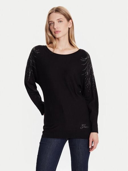 Guess Sweter W5BR38 Z2NQ2 Czarny Relaxed Fit. Czarne swetry klasyczne damskie Guess, s, z wiskozy, bez kołnierzyka. Za 418.57 zł.