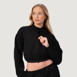 Bluza damska GymBeam NEO Black z zamkiem. Czarne bluzy sportowe damskie GYMBEAM, l, bez wzorów, z bawełny, bez ramiączek, długie, bez kaptura. Za 114.90 zł.