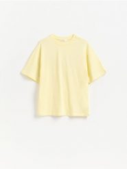Bawełniany t-shirt oversize - żółty. Żółte t-shirty damskie Reserved, l, bez wzorów, z bawełny, bez kołnierzyka. Za 39.99 zł.