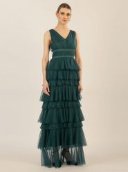 APART Sukienka w kolorze ciemnozielonym rozmiar: 36. Zielone sukienki damskie Apart, bez wzorów, z tiulu, bez kołnierzyka, bez ramiączek, maxi. Za 226.24 zł.