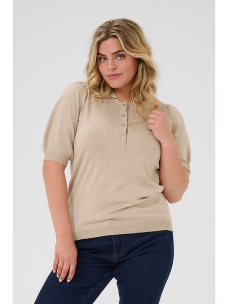 KAFFE curve Sweter w kolorze beżowym rozmiar: XL. Brązowe swetry klasyczne damskie KAFFE curve, xl, bez kołnierzyka. Za 79.03 zł.