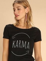 WOOOP Koszulka "Karma" w kolorze czarnym rozmiar: L. Czarne t-shirty damskie Wooop, l, bez wzorów, z bawełny, bez kołnierzyka. Za 70.41 zł.