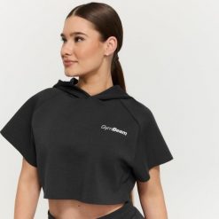 Bluza damska fitness z kapturem Cropped Relay Black. Czarne bluzy sportowe damskie GYMBEAM, m, z materiału. Za 125.90 zł.
