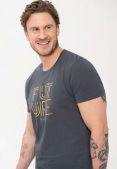 T-shirt męski o klasycznym kroju grafitowy T-FUTURE. Szare t-shirty męskie Volcano, m, z aplikacjami, z bawełny, bez kołnierzyka. Za 59.99 zł.