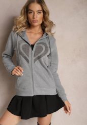 Szara Dzianinowa Bluza Ocieplana z Haftem i Kapturem Melajia. Szare bluzy z kapturem damskie Renee, l, z dzianiny. Za 79.99 zł.