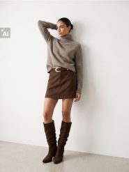 Sweter z golfem z domieszką wełny i ozdobnymi rękawami - brązowy. Brązowe golfy damskie Sinsay, l, bez wzorów, z wełny, bez ramiączek. Za 59.99 zł.