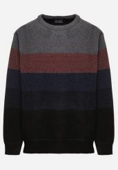 Granatowy Sweter z Wełną w Paski Ettarine. Niebieskie swetry męskie Born2be, na zimę, m, bez wzorów, z wełny, bez kołnierzyka. Za 89.99 zł.