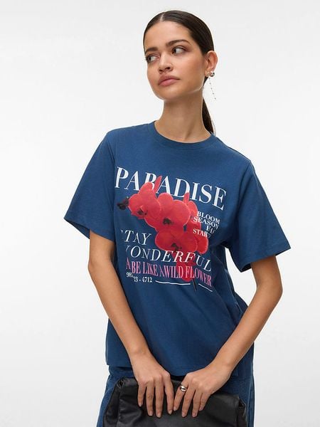 Vero Moda Koszulka w kolorze niebieskim rozmiar: L. Niebieskie bluzki damskie Vero Moda, l, bez wzorów, z bawełny, bez kołnierzyka. Za 66.31 zł.