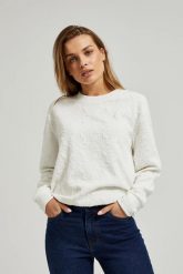 Bluza z okrągłym dekoltem biała. Białe bluzy bez kaptura damskie MOODO, l, z elastanu. W wyprzedaży za 59.98 zł.