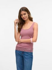 Vero Moda Top w kolorze jagodowym rozmiar: L. Czerwone topy damskie Vero Moda, l, bez wzorów, z koronki, bez kołnierzyka. Za 65.85 zł.