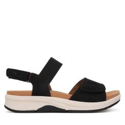 Sandały Josef Seibel. Czarne sandały damskie Josef Seibel, bez wzorów, bez obcasa, na płaskiej podeszwie. Za 419.99 zł.