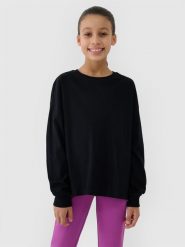 4F Longsleeve oversize gładki dziewczęcy - czarny 146 (10-11 lat). Czarne koszulki dziewczęce 4f, bez wzorów, z bawełny, bez ramiączek. W wyprzedaży za 19.99 zł.