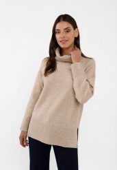 Sweter z golfem S-HEBE. Brązowe golfy damskie Volcano, s, bez wzorów, z materiału, bez ramiączek. Za 149.99 zł.