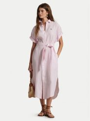 Polo Ralph Lauren Sukienka koszulowa 211965843001 Różowy Regular Fit. Czerwone sukienki damskie Polo Ralph Lauren, bez wzorów, ze lnu, bez kołnierzyka, bez ramiączek, koszulowe. Za 929.99 zł.