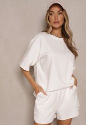 Biały Basicowy T-shirt z Bawełną Meronissea. Białe t-shirty damskie Renee, bez wzorów, z bawełny, bez kołnierzyka. Za 49.99 zł.