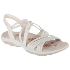 Sandały damskie, Reggae Slim - Sunnyside. Białe sandały damskie Skechers, bez wzorów, z materiału, bez obcasa. Za 249.99 zł.
