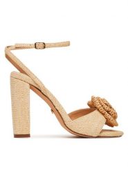 DeeZee Sandały F0812-22 Beżowy. Brązowe sandały damskie DeeZee, bez wzorów, z materiału, bez obcasa, na słupku. Za 149.99 zł.