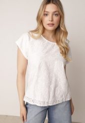 Biała Bluzka Bawełniana z Ażurowymi Wycięciami Ryrlea. Białe bluzki damskie Born2be, l, z aplikacjami, z bawełny, klasyczne, bez kołnierzyka, bez ramiączek. Za 69.99 zł.
