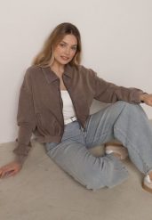 Beżowa Bawełniana Bluza Bomberka o Kroju Oversize z Kołnierzem Viminala. Brązowe bluzy bez kaptura damskie Born2be, m, z bawełny. Za 149.99 zł.