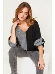 Joséfine Sweter "Josef" w kolorze szaro-czarnym rozmiar: M. Czarne swetry klasyczne damskie Joséfine, m, z wełny, bez kołnierzyka. Za 95.69 zł.