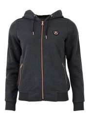 Peak Mountain Kurtka polarowa w kolorze ciemnoszarym rozmiar: XL. Czarne kurtki damskie Peak Mountain, xl, z aplikacjami, z polaru, bez kaptura. Za 173.99 zł.