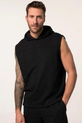 Męska Bluza z kapturem fitness Belly Fit bez rękawów kaptur szybkoschnąca. Czarne bluzy sportowe męskie JAY-PI, bez wzorów, z bawełny, bez kołnierzyka, bez ramiączek. Za 239.99 zł.
