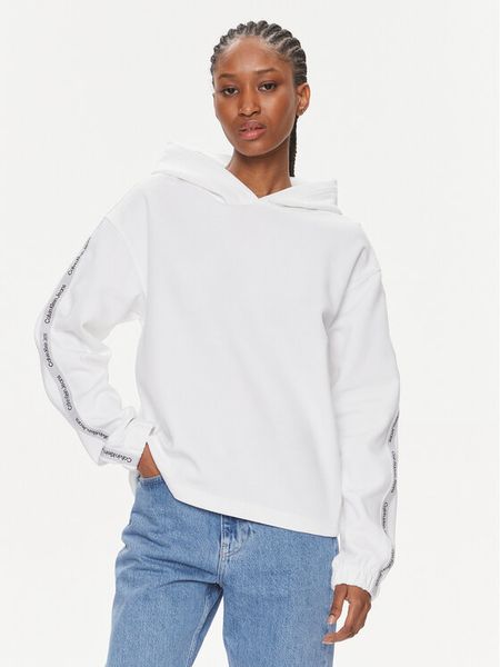 Calvin Klein Jeans Bluza Logo Elastic Hoodie J20J223078 Biały Regular Fit. Białe bluzy bez kaptura damskie Calvin Klein Jeans, l, z bawełny. Za 239.99 zł.