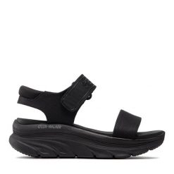 Sandały Skechers. Czarne sandały damskie Skechers, bez wzorów, bez obcasa, na koturnie. Za 199.99 zł.