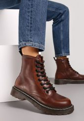 Brązowe Botki Workery na Grubej Podeszwie Inroca. Brązowe botki damskie Renee, bez obcasa, na płaskiej podeszwie, bez zapięcia. Za 129.99 zł.