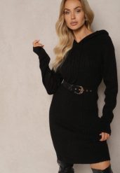 Czarna Sukienka Sweterkowa z Kapturem Ozdobiona Sznurkami Ittilina. Czarne sukienki damskie Renee, na co dzień, m, bez wzorów, z jeansu, bez kołnierzyka, bez ramiączek, midi. W wyprzedaży za 62.99 zł.