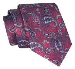 Męski Krawat - Bordo, Duży Wzór Paisley - Angelo di Monti. Czerwone krawaty i muchy męskie Angelo di Monti, bez wzorów, z tkaniny, eleganckie. Za 45.00 zł.