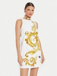 Versace Jeans Couture Sukienka codzienna 76HAO99P Biały Regular Fit. Białe sukienki damskie Versace Jeans Couture, na co dzień, bez wzorów, z bawełny, bez kołnierzyka, bez ramiączek, proste. Za 1,458.99 zł.