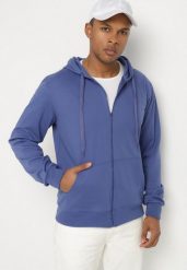 Granatowa Bluza z Bawełną Kapturem i Sznurkami Asallin. Niebieskie bluzy z kapturem męskie Born2be, l, z bawełny. Za 59.99 zł.