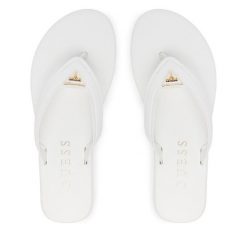 Japonki Guess. Białe klapki damskie Guess, z aplikacjami, bez obcasa. Za 145.99 zł.