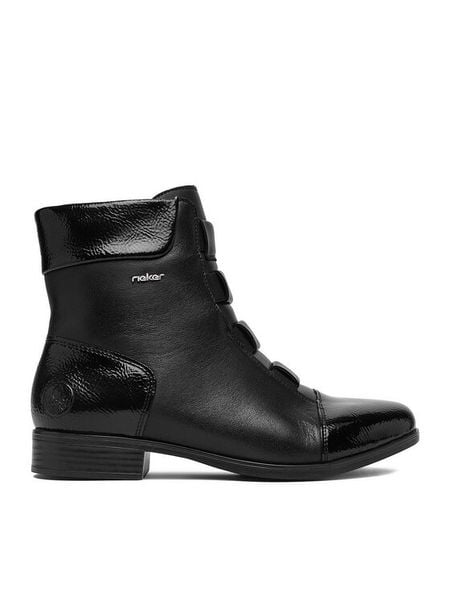 Rieker Botki CEO-77053-00 Czarny. Czarne botki damskie Rieker, ze skóry, bez obcasa, na płaskiej podeszwie, bez zapięcia. Za 429.99 zł.