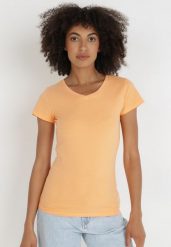 Pomarańczowy T-shirt Coraerena. Brązowe t-shirty damskie Born2be, l, bez wzorów, z bawełny, bez kołnierzyka. Za 29.99 zł.