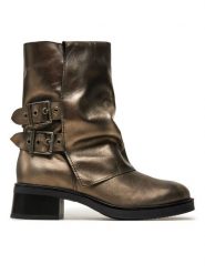 Steve Madden Botki Bonfire SM11003415 Złoty. Żółte botki damskie Steve Madden, ze skóry, bez obcasa, na płaskiej podeszwie, bez zapięcia. Za 749.99 zł.