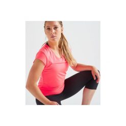Koszulka fitness kardio damska 100 różowa. Czerwone bluzki sportowe damskie DOMYOS, bez wzorów, z elastanu, bez ramiączek. Za 19.99 zł.
