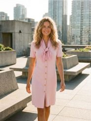 Sukienka mini z marszczeniem w talii i dekoracyjnymi guzikami - różowy. Czerwone sukienki damskie Sinsay, l, bez wzorów, bez kołnierzyka, bez ramiączek, mini. Za 49.99 zł.