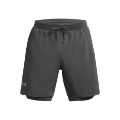 Szorty 2 w 1 Under Armour Launch 7". Czerwone szorty męskie Under Armour, z dzianiny, bez kołnierzyka. Za 227.50 zł.