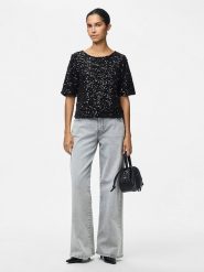 Pieces Top "Kam" w kolorze czarnym rozmiar: XS. Czarne topy damskie Pieces, xs, bez wzorów, bez kołnierzyka. Za 65.69 zł.