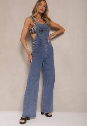 Niebieskie Jeansy Typu Ogrodniczki z Bawełny High Waist z Szerokim Nogawkami Velhiria. Niebieskie jeansy damskie Renee, z podwyższonym stanem. Za 159.99 zł.