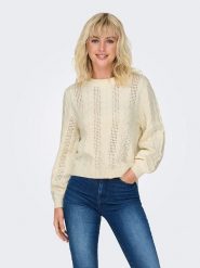 ONLY Sweter w kolorze kremowym rozmiar: L. Brązowe swetry klasyczne damskie Only, l, ze splotem, bez kołnierzyka. Za 123.25 zł.