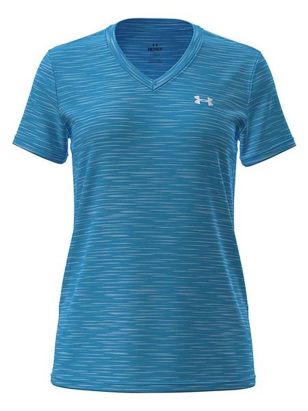 Under Armour Koszulka sportowa "Tech" w kolorze niebieskim rozmiar: L. Niebieskie bluzki sportowe damskie Under Armour, l, bez wzorów, z materiału, bez ramiączek. Za 91.77 zł.