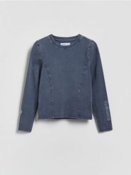 Koszulka z efektem sprania - granatowy. Niebieskie koszulki dziewczęce Reserved, bez wzorów, z bawełny, bez ramiączek. Za 39.99 zł.