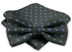 Popielata Męska Mucha - ALTIES - z Taką Samą Poszetką, Fioletowe Groszki. Szare krawaty i muchy męskie Alties, bez wzorów, eleganckie. Za 40.00 zł.