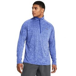 Koszulka treningowa Under Armour męska 1/2 Zip z długim rękawem - Niebieska. Niebieskie t-shirty sportowe męskie Under Armour, m, z materiału, bez ramiączek, do biegania. Za 227.40 zł.