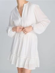 Wiskozowa sukienka mini - biały. Białe sukienki damskie Sinsay, l, bez wzorów, z wiskozy, bez kołnierzyka, bez ramiączek, mini. Za 49.99 zł.