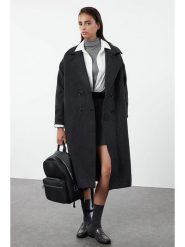 Trendyol Płaszcz przejściowy w kolorze antracytowym rozmiar: 40. Czarne płaszcze damskie Trendyol, bez wzorów. Za 178.37 zł.